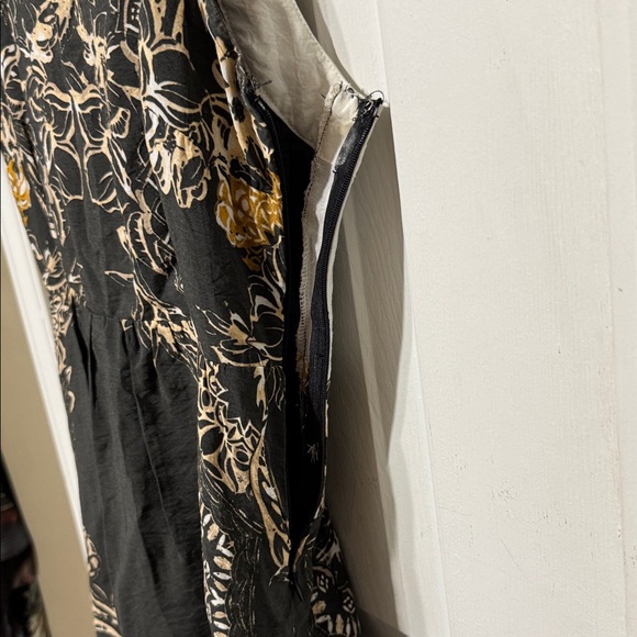 Free People Floral Batik Open Lace Back Black Gold High Low Dress - Picture 10 of 10